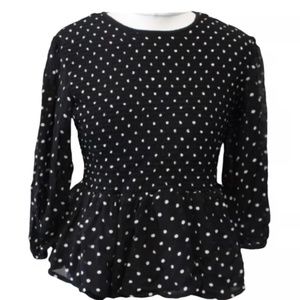 GANNI Size 36 Black 3/4 Length Blouse with White Polka Dots